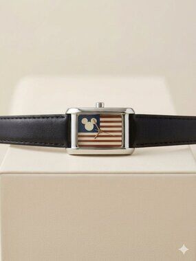 Disney Vintage Mickey Mouse USA Flag Watch - Working! New Battery 12/11/24 EUC